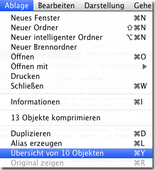 Quick Look über Menü öffnen